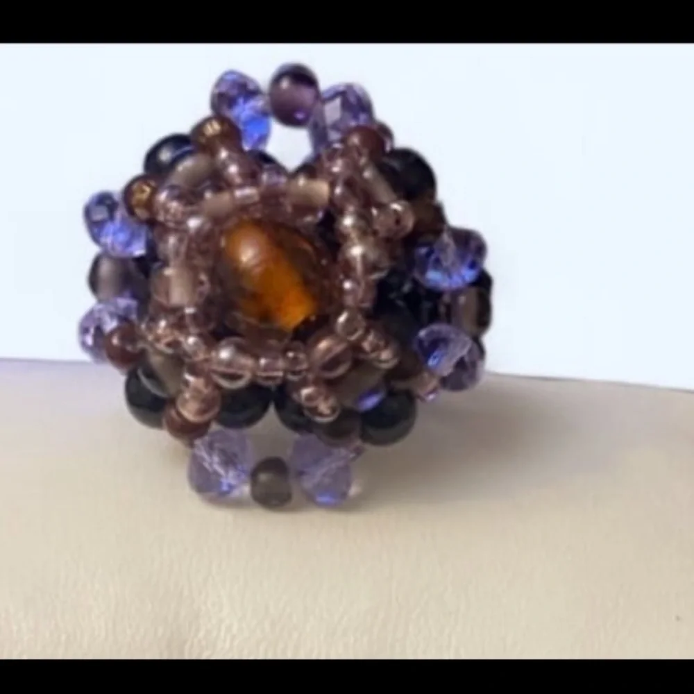 Elegant Purple Beaded Ring handmade beaded Ring